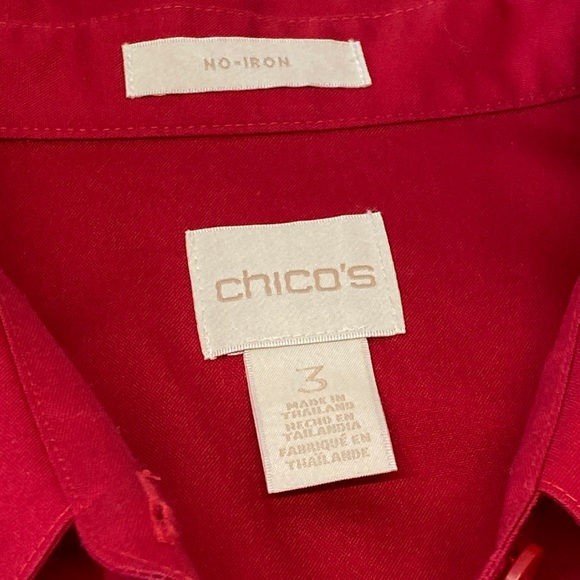 CHICO’S RED NO-IRON SATEEN LONG SLEEVE SHIRT - Picture 13 of 16